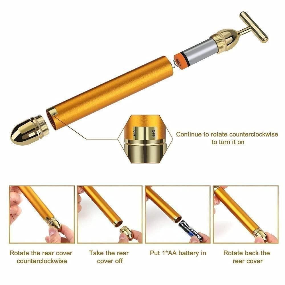 24K Gold Energy Facial Massage Roller – Electric Beauty Bar for Lifting & Firming