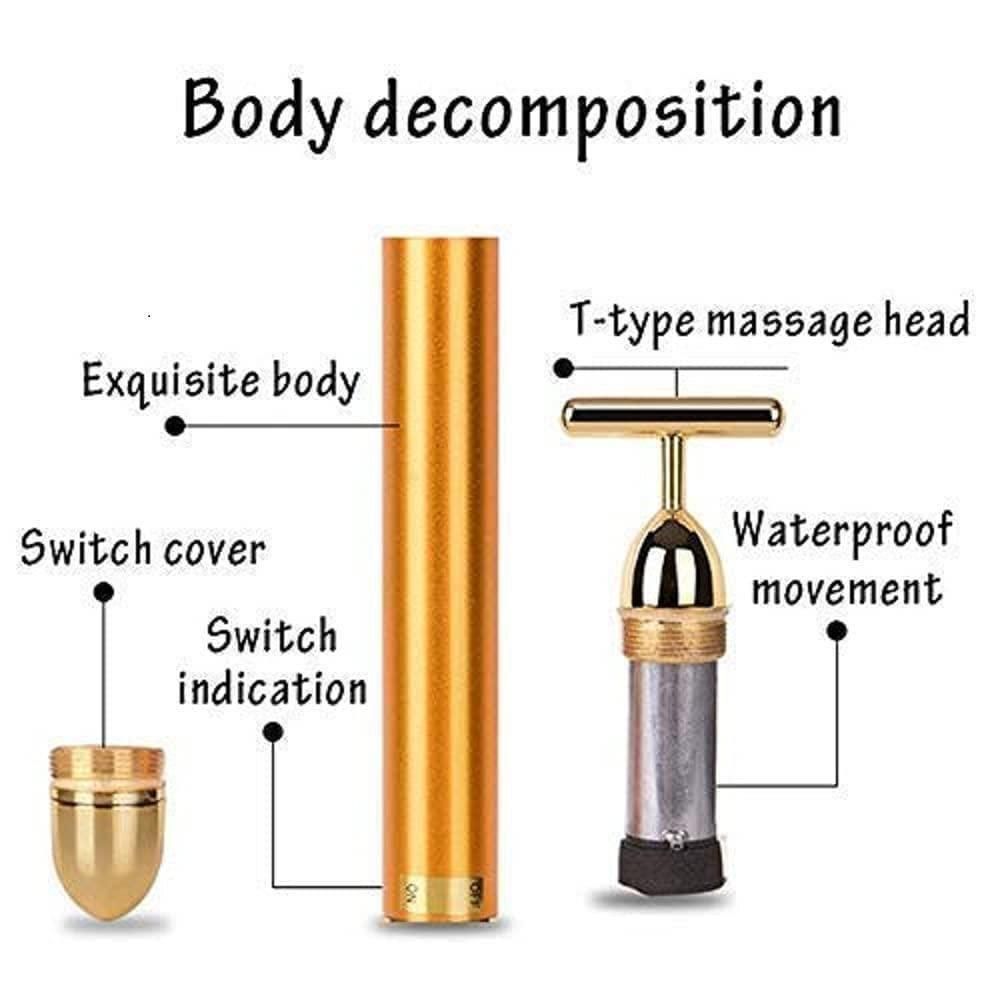 24K Gold Energy Facial Massage Roller – Electric Beauty Bar for Lifting & Firming