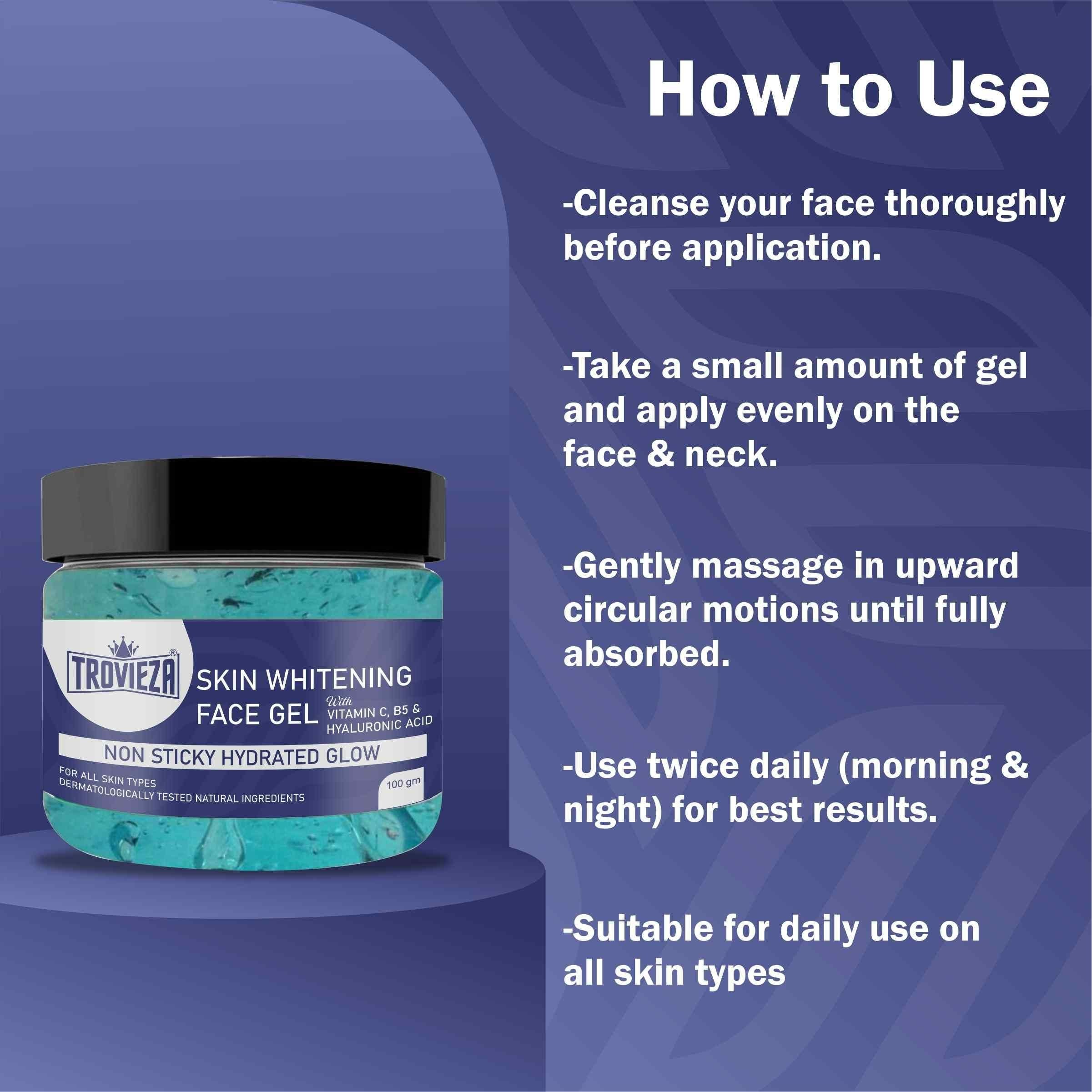 Trovieza Skin Brightening Face Gel with Vitamin C, B5 & Hyaluronic Acid – Hydrating & Non-Sticky (100g)