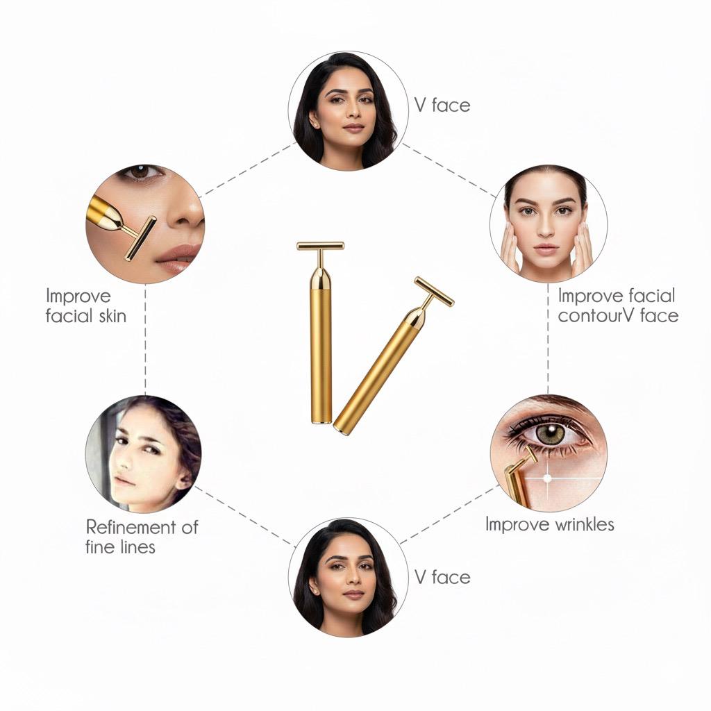 24K Gold Energy Facial Massage Roller – Electric Beauty Bar for Lifting & Firming