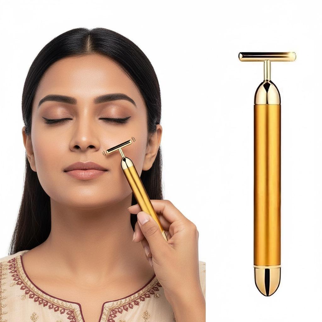 24K Gold Energy Facial Massage Roller – Electric Beauty Bar for Lifting & Firming