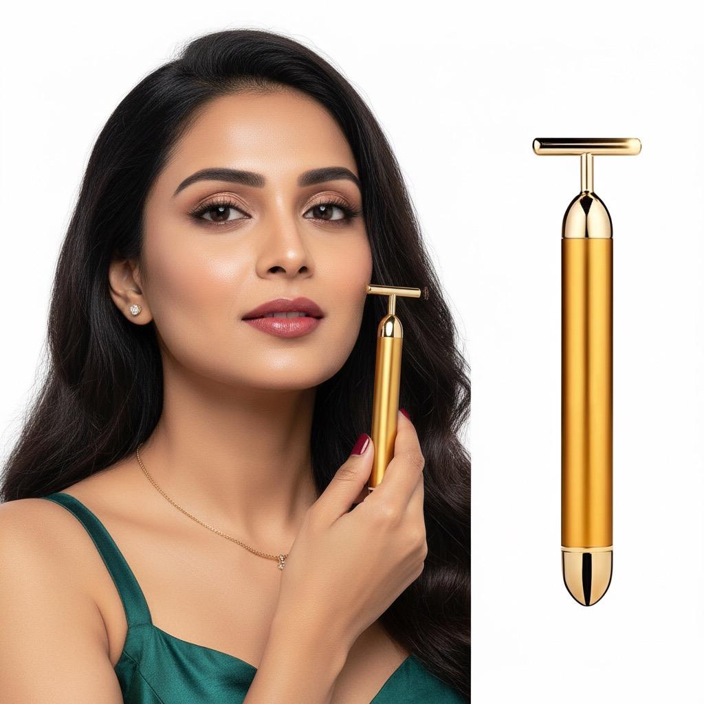 24K Gold Energy Facial Massage Roller – Electric Beauty Bar for Lifting & Firming