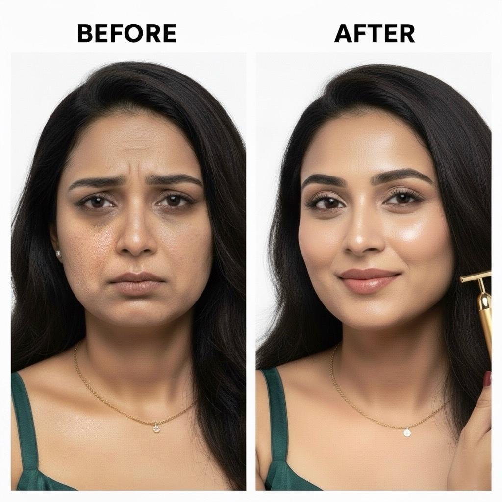 24K Gold Energy Facial Massage Roller – Electric Beauty Bar for Lifting & Firming