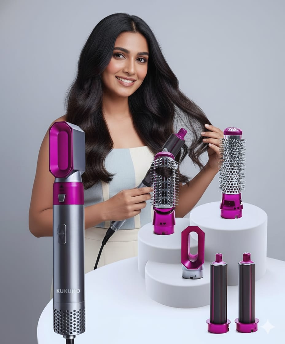 5-in-1 Multifunctional Hair Dryer & Styling Tool – Detachable Hot Air Comb with Negative Ion Hair Curler